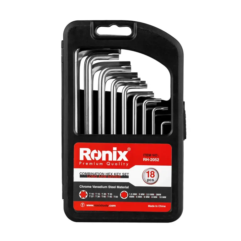 مجموعه ۱۸ عددی آچار آلن بلند ترکیبی Ronix مدل RH-2052